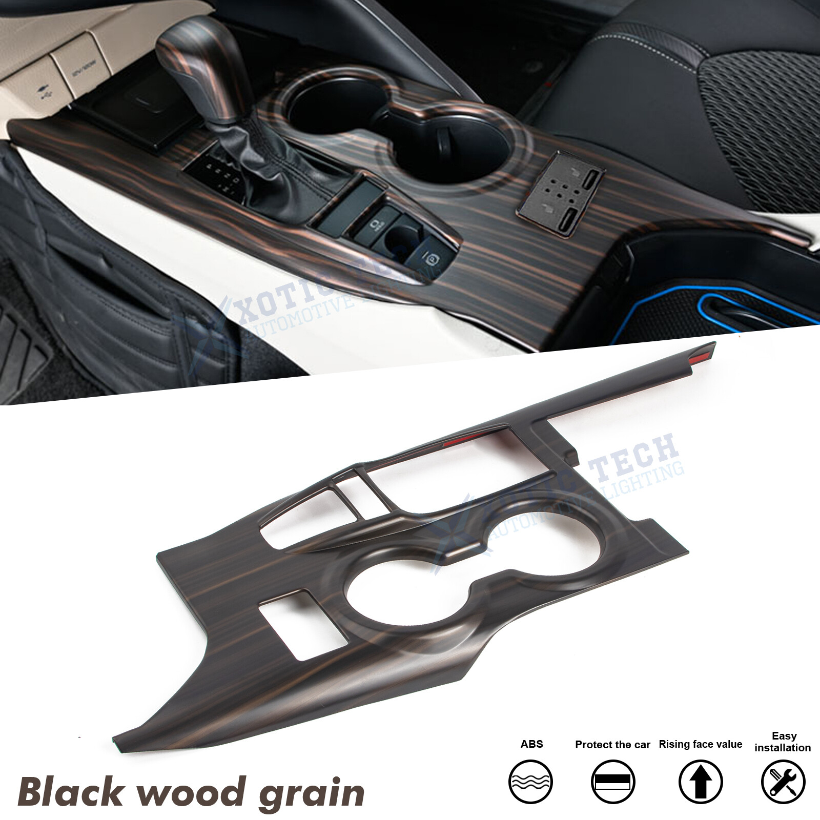 For Toyota Camry XLE/XSE 2018-2024 Black Wood Grain Center Gear Shift Box Cover