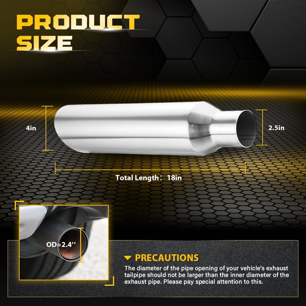 Silver Stainless Steel Exhaust Tip 2.5 Inch Inlet 4 Inch Outlet 18 Inch 2-6X