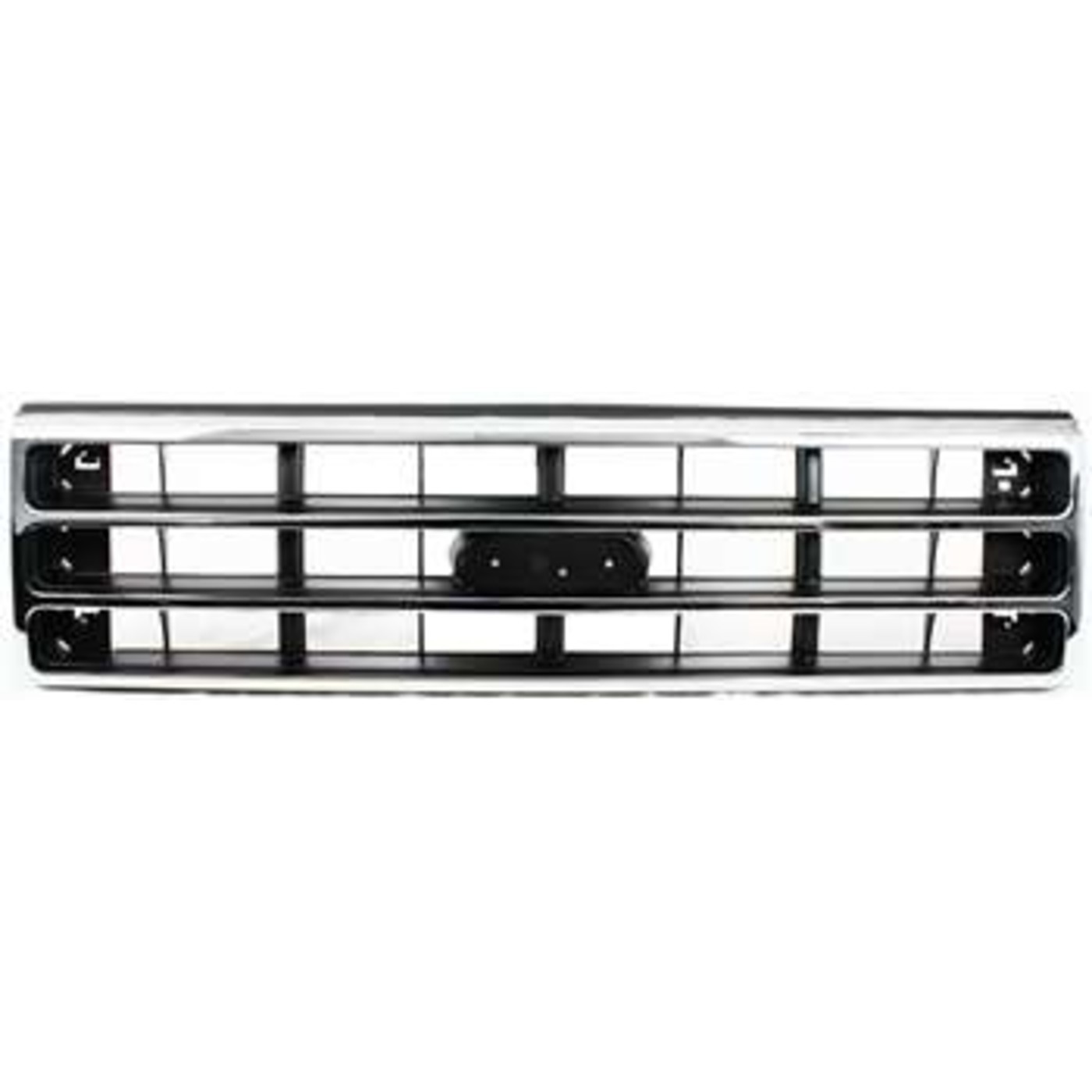 Grille For 89-91 Ford F-150 F-250 Chrome Shell w/ Silver Insert Plastic