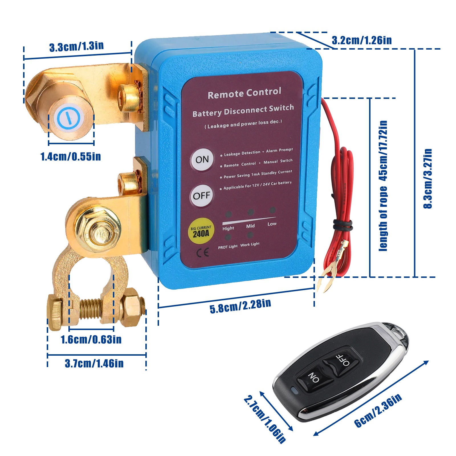 Remote Battery Disconnect Switch Battery Kill Switch 12V 240A for Auto RV ATV US