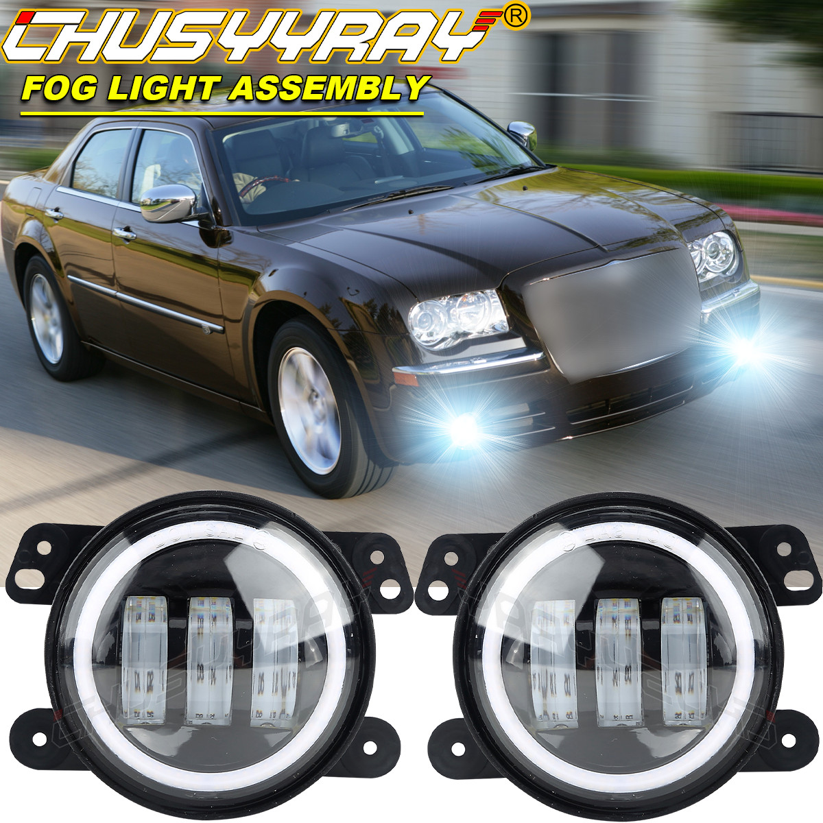 Pair 4″ inch Round Fog Lights Front Bumper For Chrysler 300 2005-2010