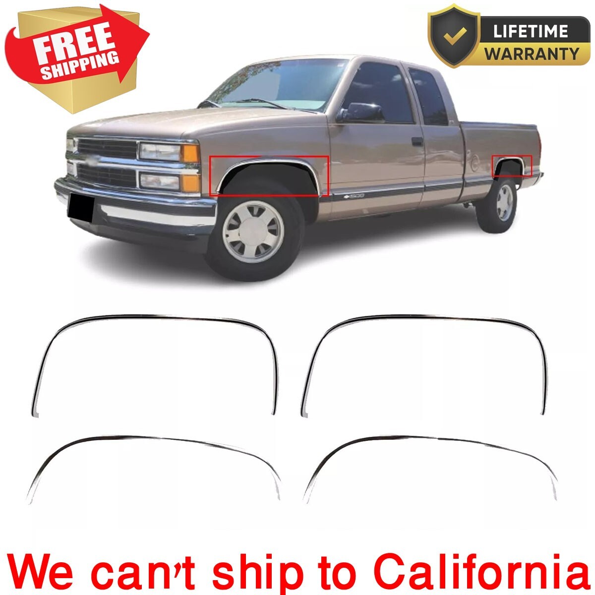 Fits CHEVROLET Fender Chrome Trim Front Left Rear Right Set of 4pc
