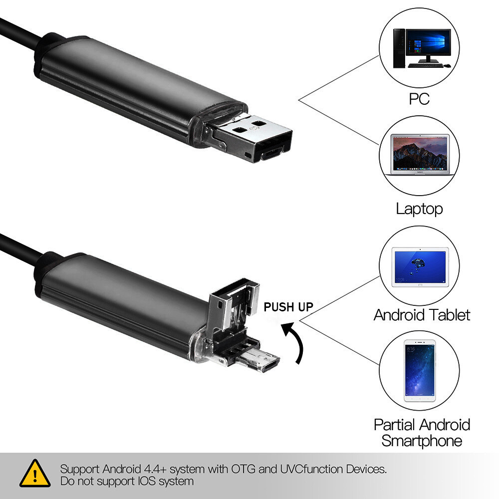 Endoscope Waterproof Snake Borescope USB Inspection Camera Kit 1M 7mm 6LED