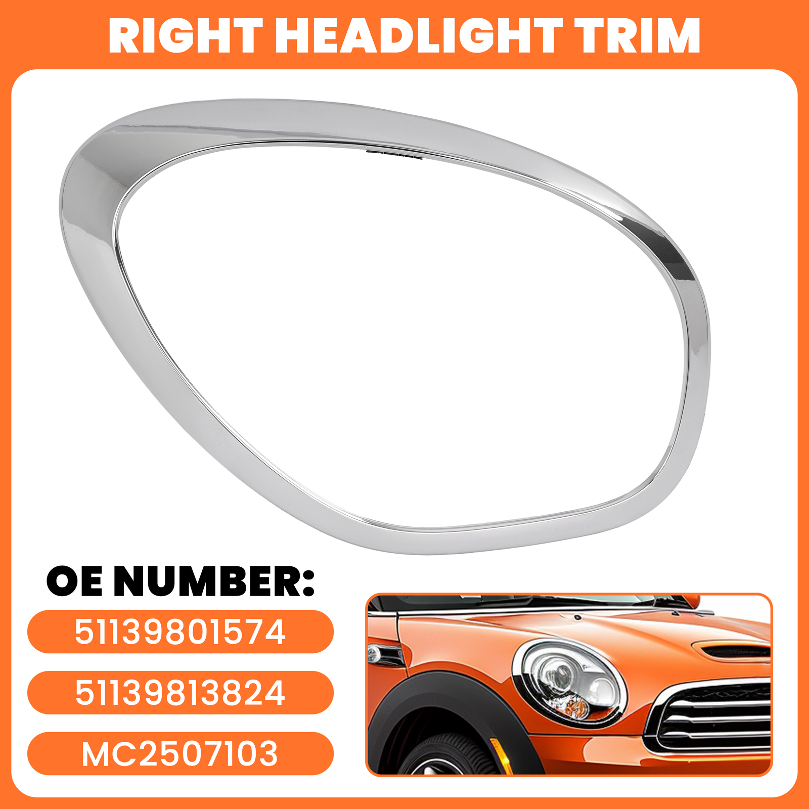 RH Passenger Headlight Bezel Trim Chrome For Mini Cooper Countryman R60 2011-16