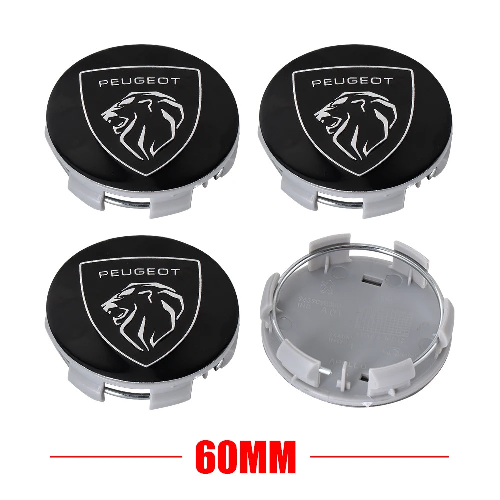 56/60mm Original 4-Piece Car Wheel Center Hub Cover Badge Cover for Peugeot