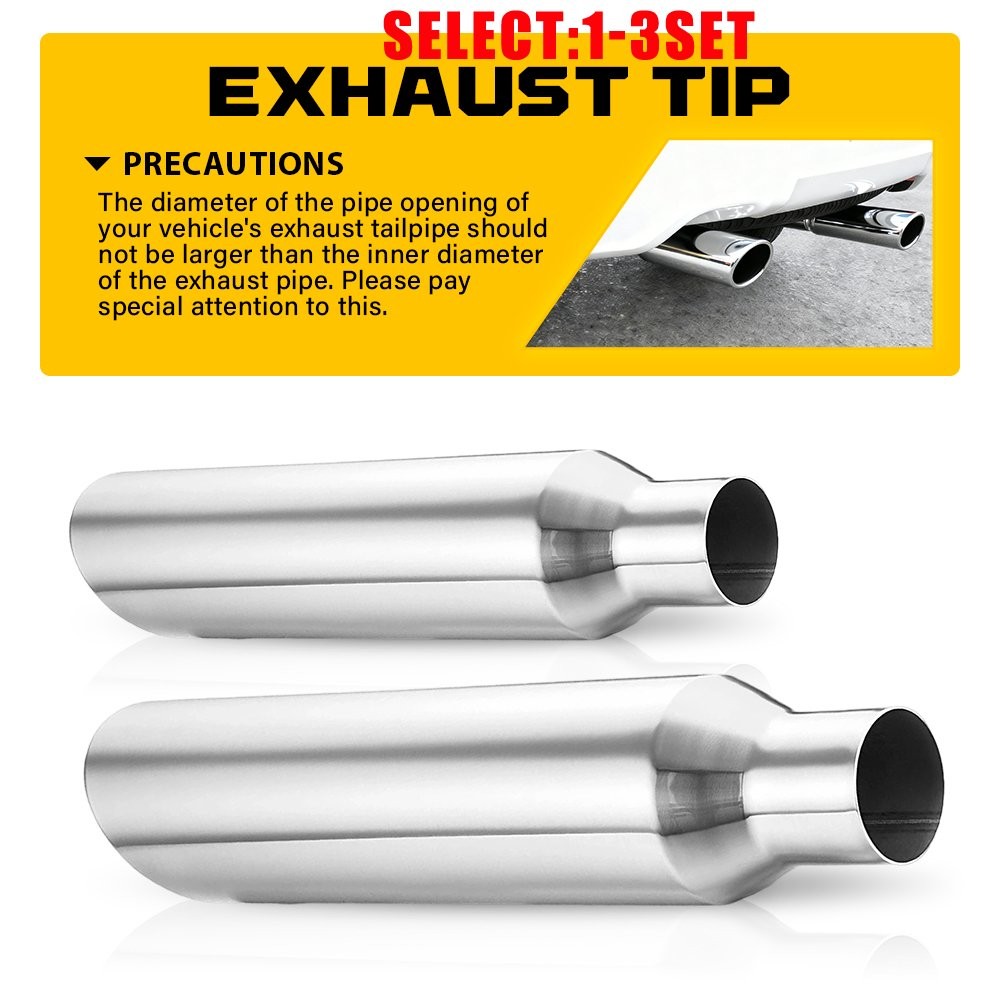 Silver Stainless Steel Exhaust Tip 2.5″ ID 4″ OD 17″ Length Weld On Style 2-6X