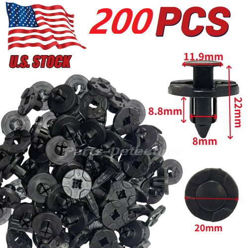 200Pcs Bumper Clips 8mm Plastic Rivet Fastener Mud Flaps Fender Push For NISSAN