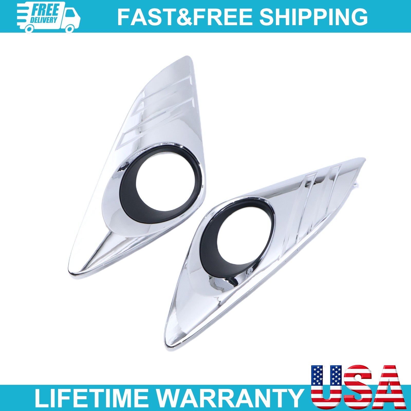 Fog Light Bezel Trim Set For 2012-2014 Toyota Camry Left Right Chrome 2Pc