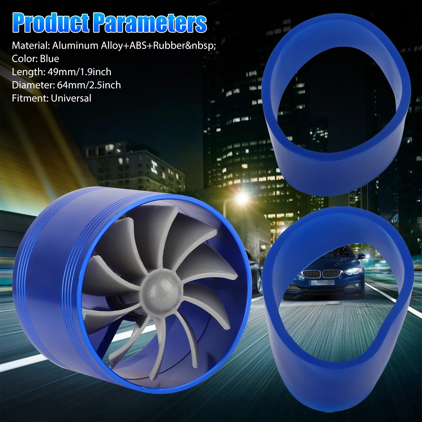 Universal 2.5″ Turbo Cold Air Intake Turbonator Hose Single Fan Fuel Gas Saver