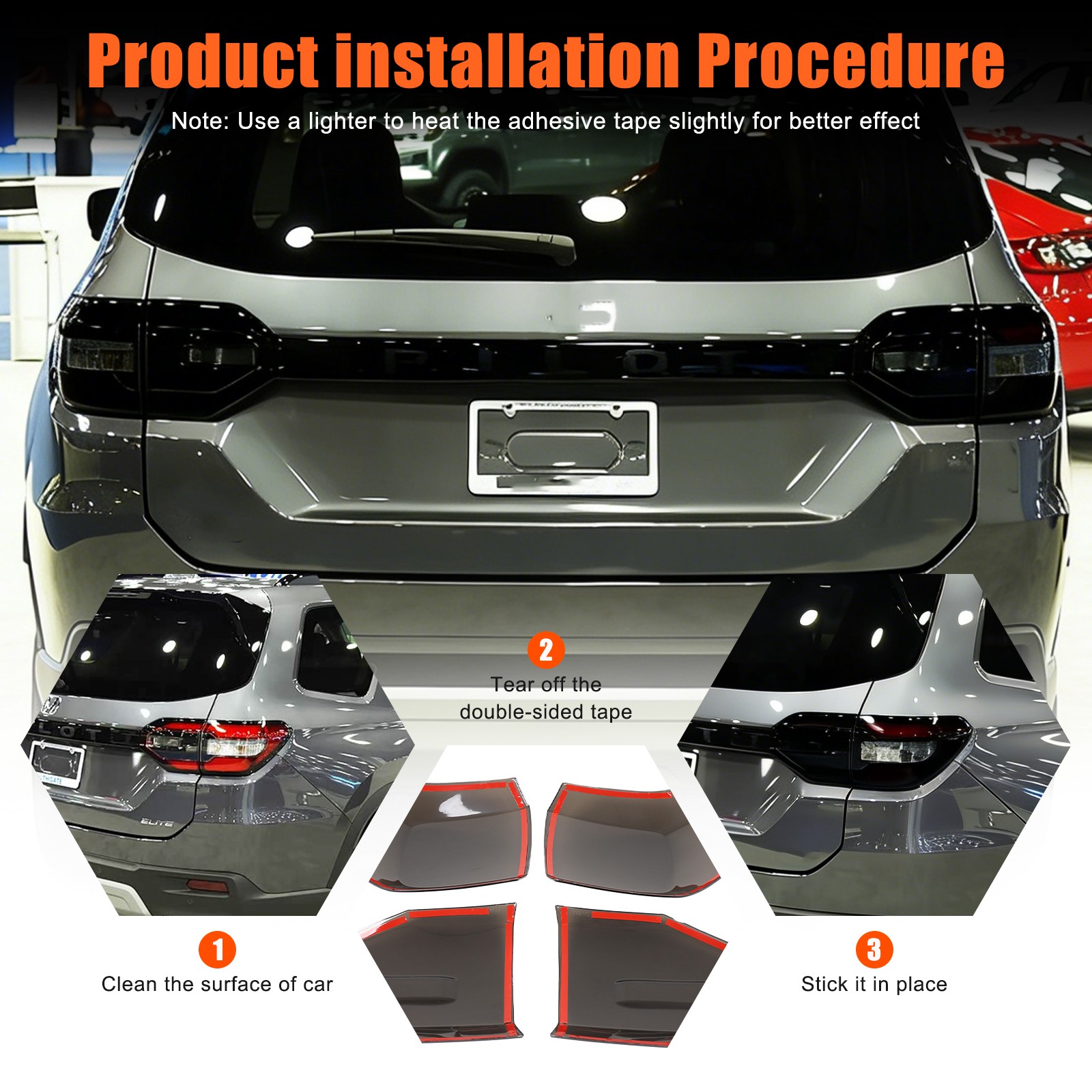 Smoked Black Rear Tail Light Trim Bezel Cover Overlay For Honda Pilot 2023+