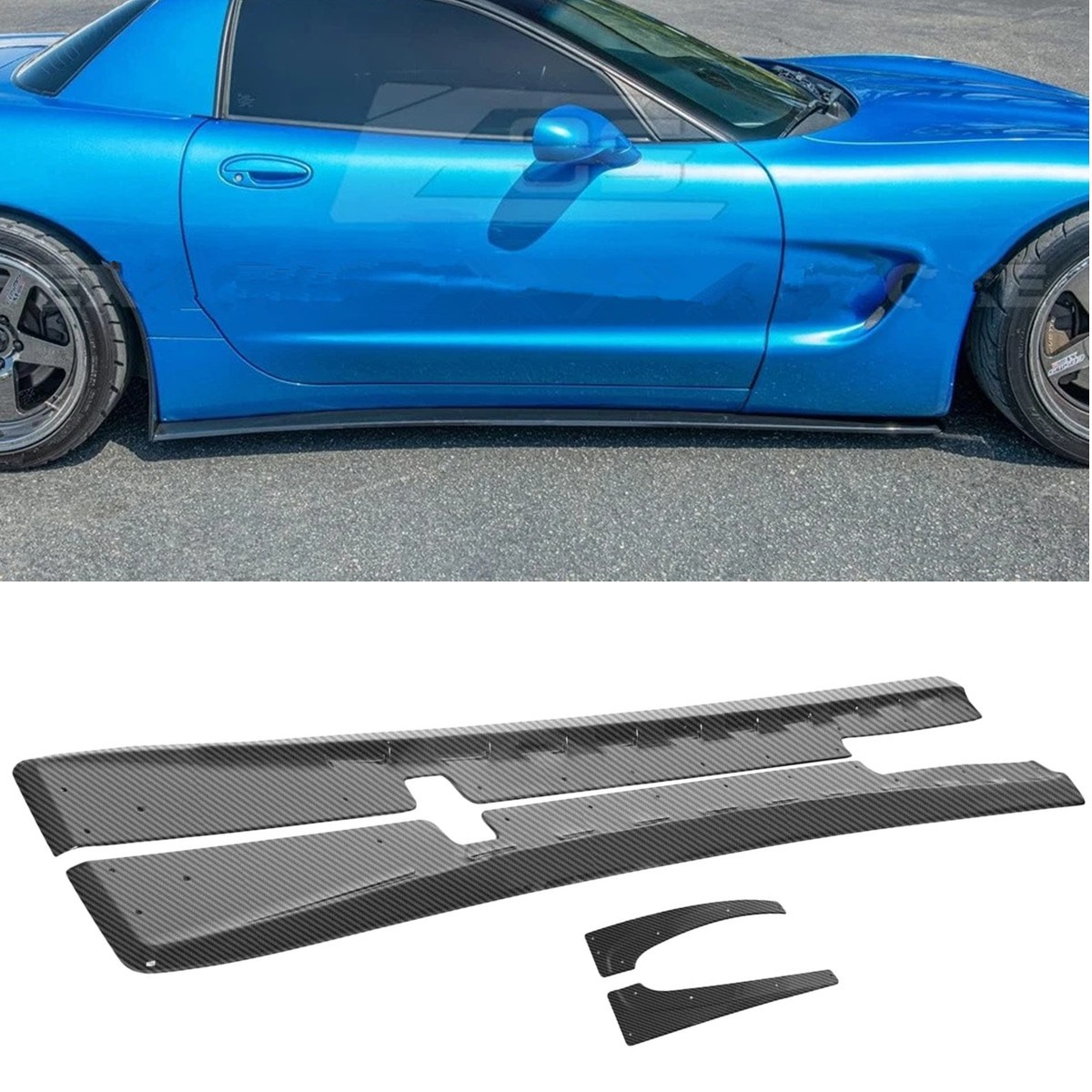 For 1997-04 Corvette C5 ZR1 Style Carbon Fiber Side Skirts Rocker Panel Pair