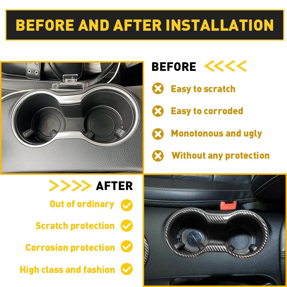 2set Interior Trim Molding Carbon Fiber Cup Holder Fit Cover For Ford Mustang 20