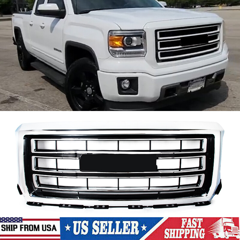 Summit White Front Bumper Grille Assembly New For 2014-2015 GMC Sierra 1500 SLT