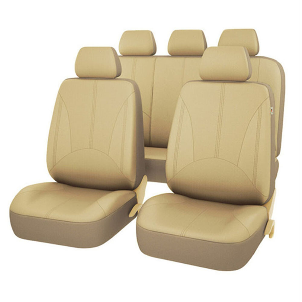 For Toyota Car Seat Cover Full Set PU Leather 5-Seats Front&Rear Protector Beige