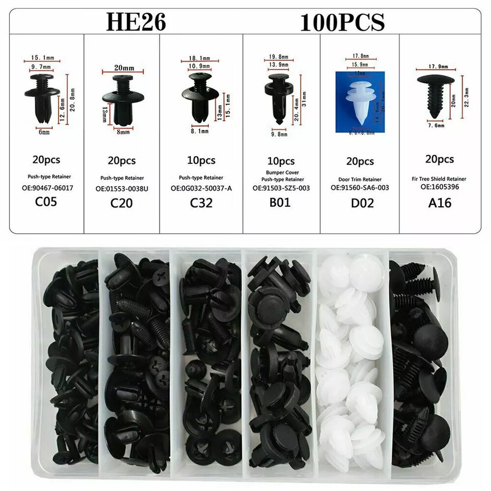100Pcs/set +4 Tool Bumper Clips Auto Car Hole Rivets Fastener Fender Push Pin