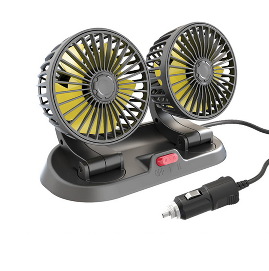 Car Fan Dual Head Dash Cooling Rotatable For Driver Passenger Portable Cooler
