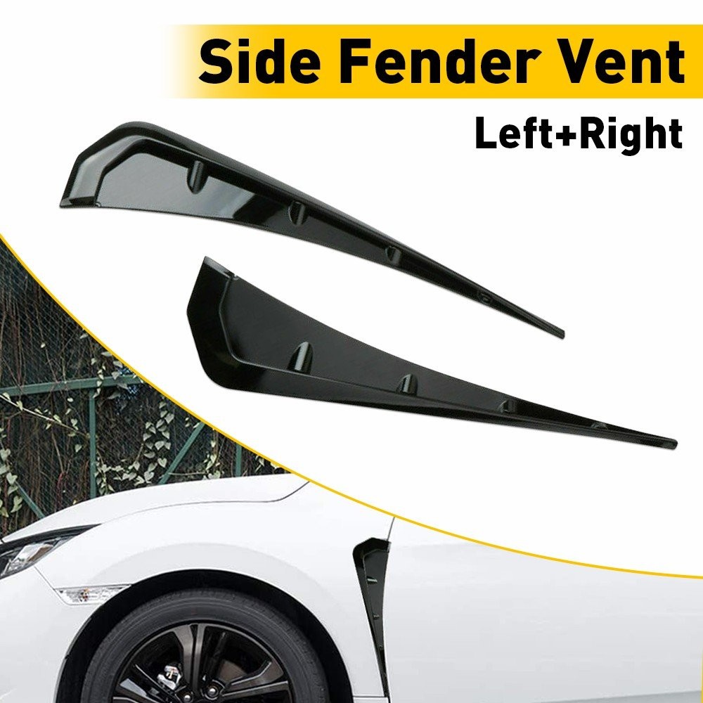 For 2016-2021 Honda Civic Glossy Black Side Fender Vent Air Wing Cover Trim 4PCS
