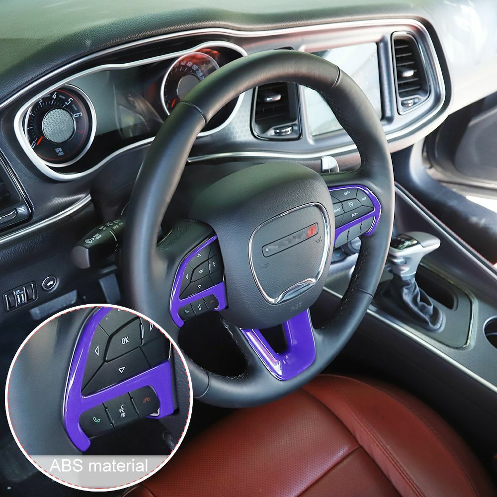 3PCS Steering Wheel Cover Trim Bezels For Dodge Challenger/Charger 2015+ Purple