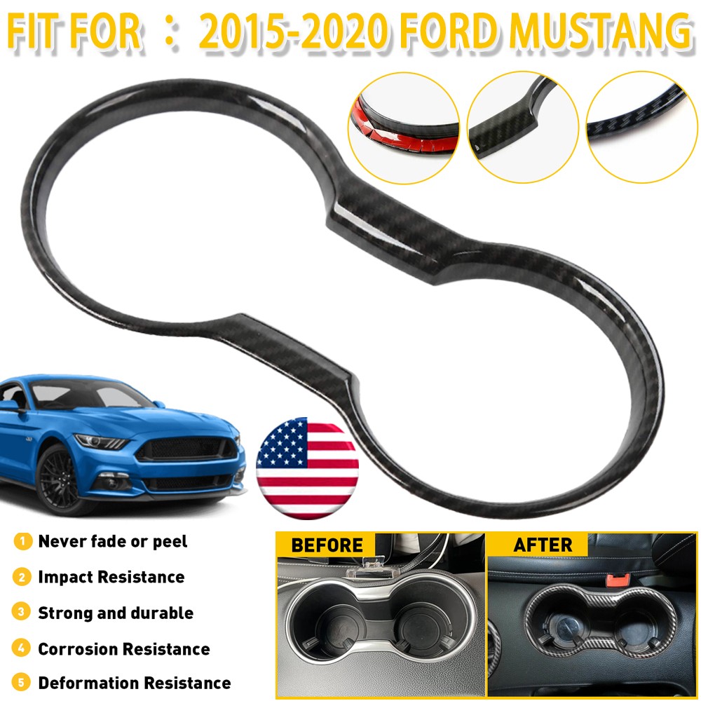 Cup Holder Cover Fit For Ford Mustang Carbon 2015+ Fiber Interior Trim Molding