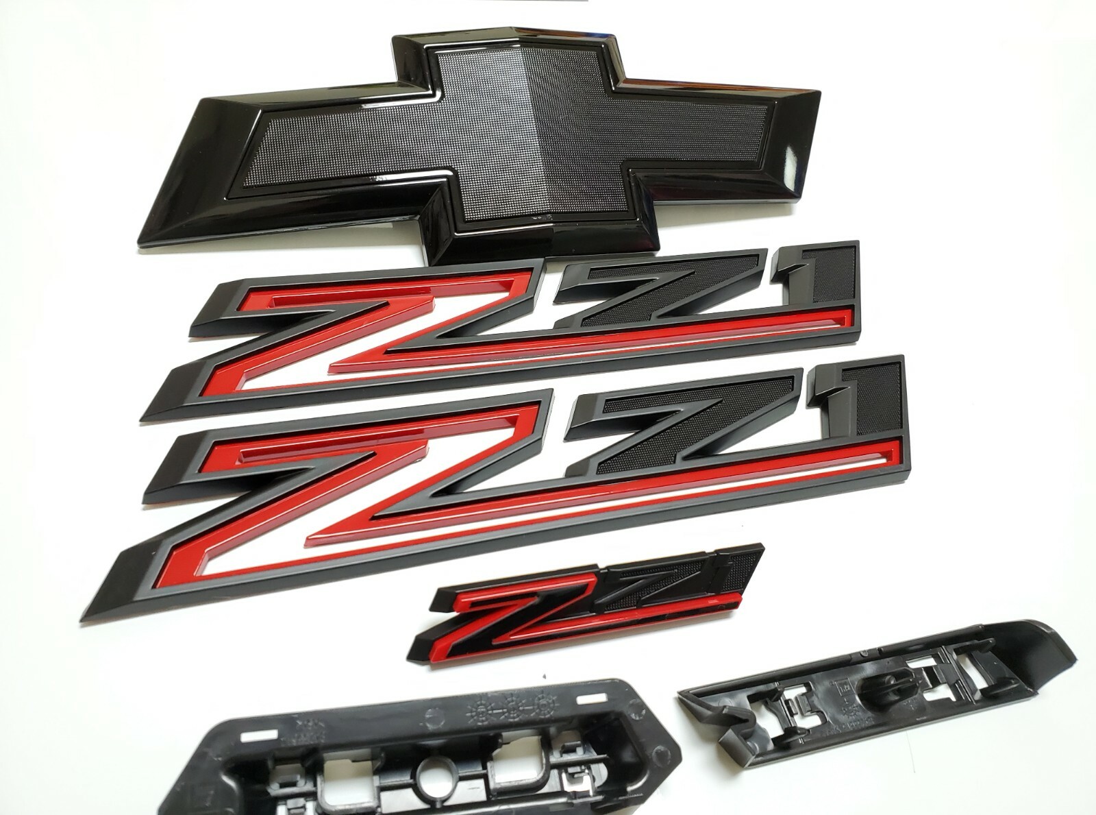 2019-2021 Silverado 1500 Black Front Bowtie Black Red Z71 Grille Fender Emblems