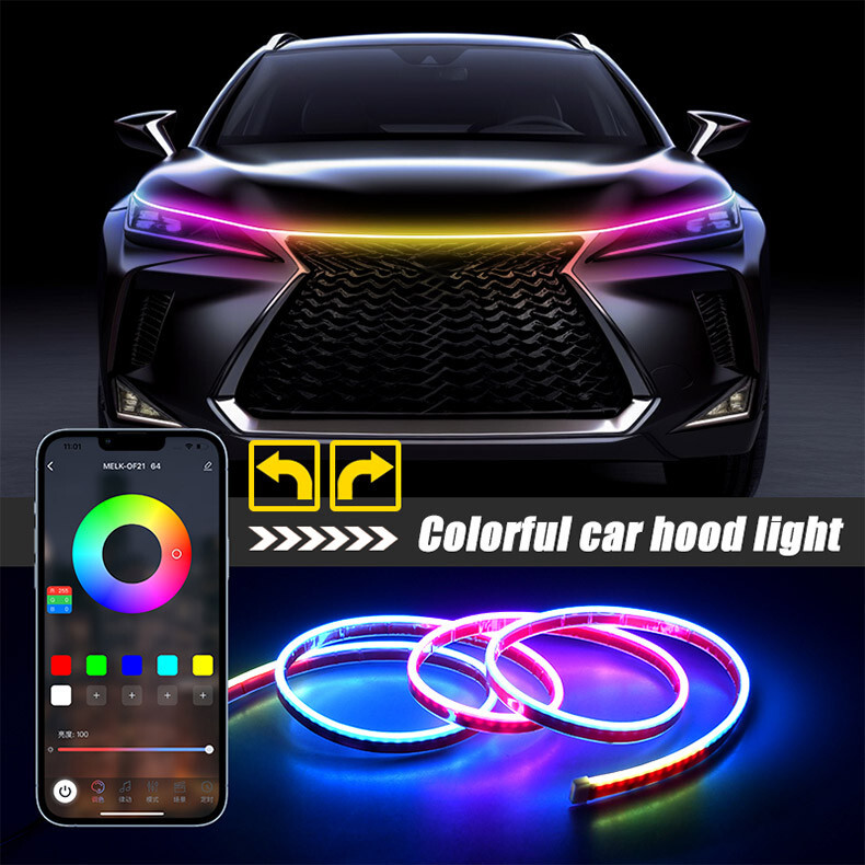 RGB LED Strip Car Hood Light Daytime Running Decoration Lights Turn Signal Lamp
