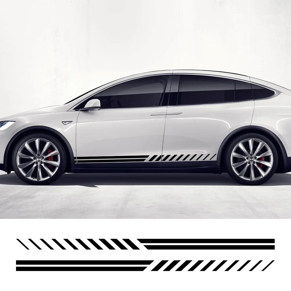 2PCS Car Body Side Stripe Skirts Stickers Self-adhesive Vinyl Decals For Tesla