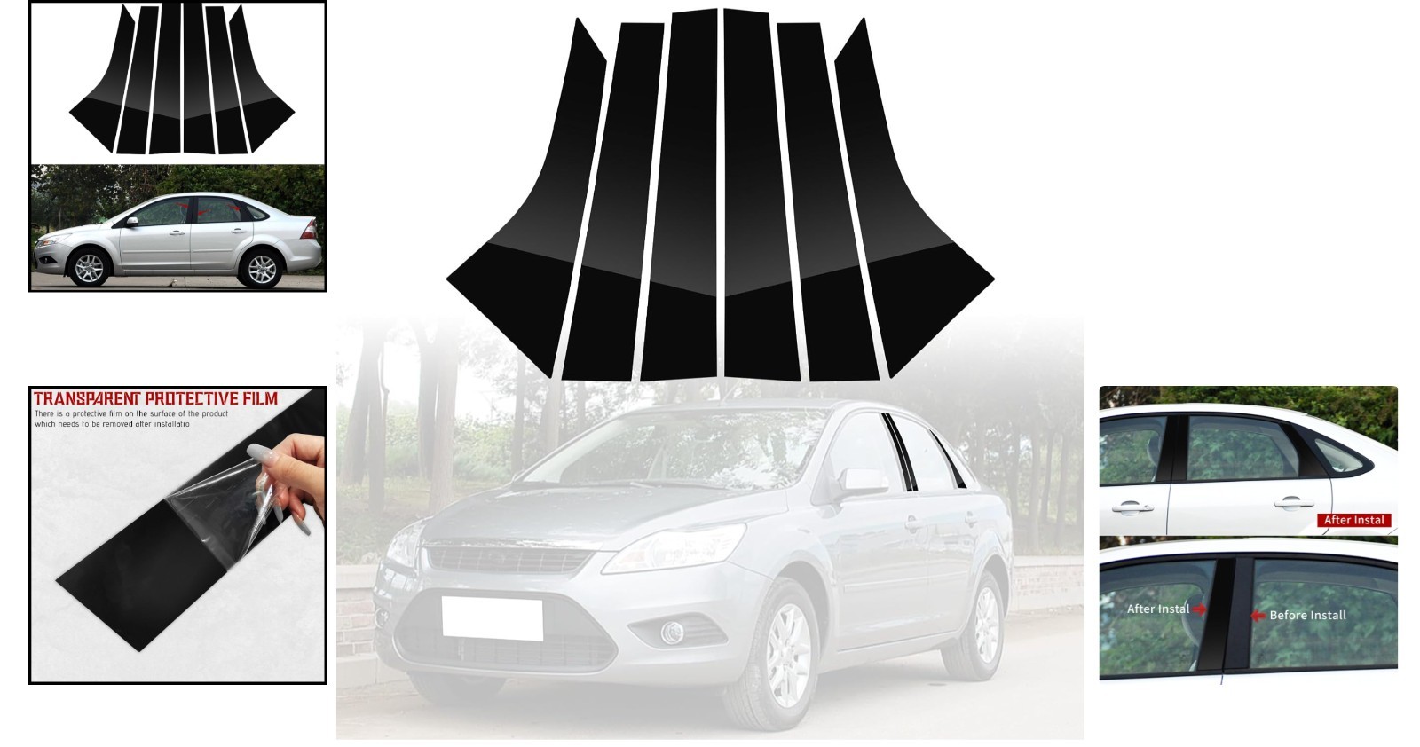 Custom-Fit 6PCS Window Cover Trim for Ford Focus 2008-2011 with Glossy Finish