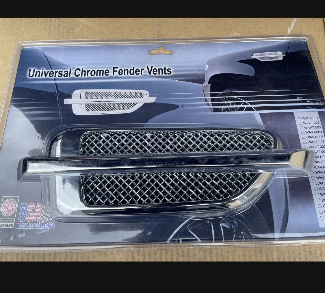 SET OF 2 CADILLAC ESCALADE STYLE UNIVERSAL SILVER CHROME FRONT FENDER VENTS