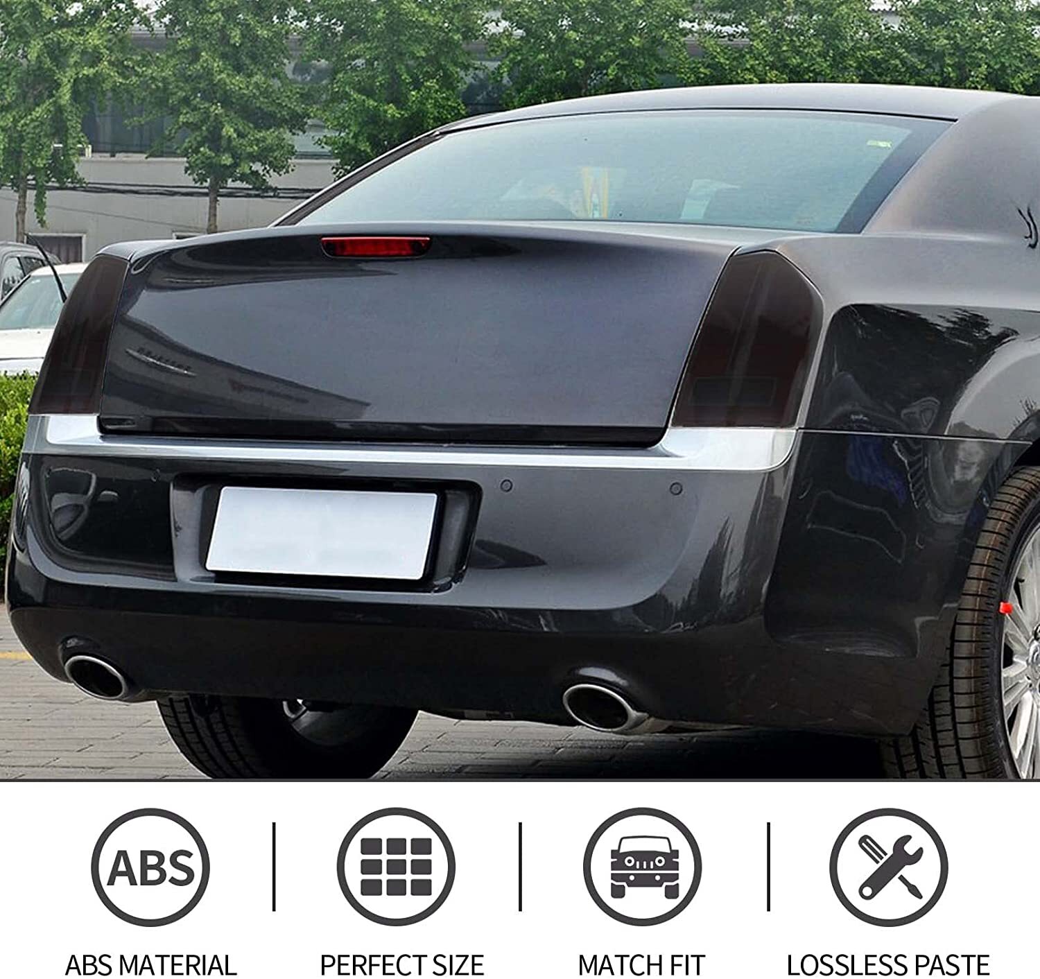 Smoked Black Tail Light /Brake High Light Cover Trims for Chrysler 300 2011-2014