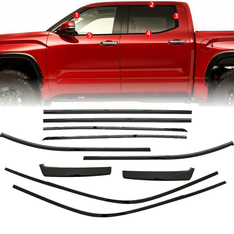 10PCS Window Trim Chrome For 2022-2025 Toyota Tundra CrewMax Cab Stainless Steel