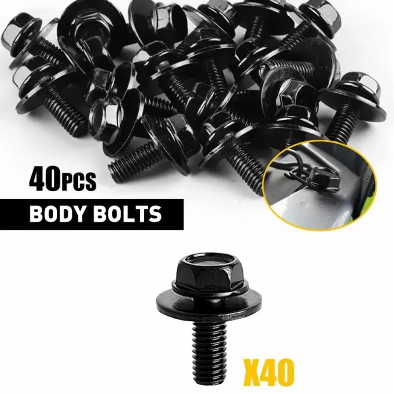Body 40 Bolts Screw Fastener Fender M6-1.0x 16mm Long- 10mm Hex- 17mm Washer