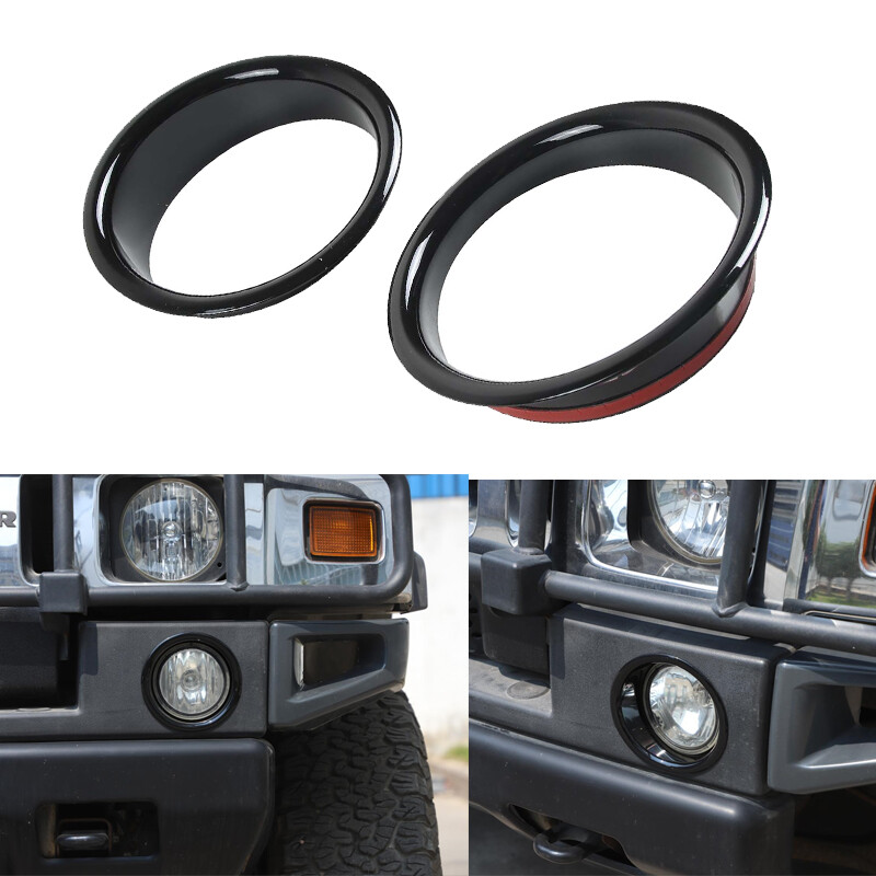 Gloss Black Front Bumper Chrome Fog Lights Lamps Trim Cover For Hummer H2 03-09