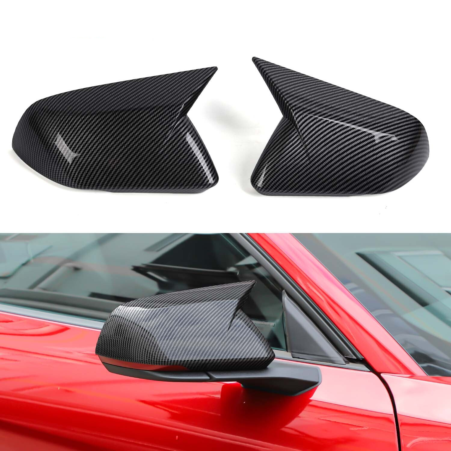 Carbon Fiber Rearview Mirror Cover For 15-23 Ford Mustang With LED Turn Signal