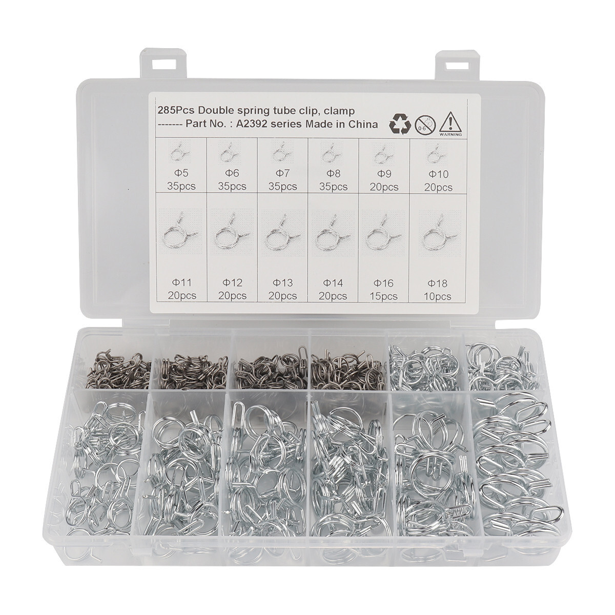 285PCS Car Hose Clamps Assortment Kit Steel Spring Clip Water Fuel Tube Air Pipe