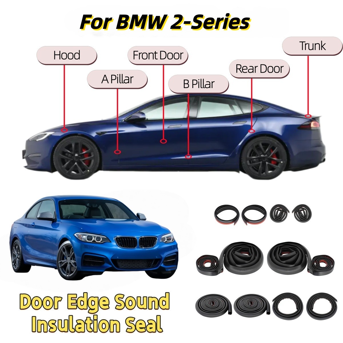 For BMW 2-Series 2016-17 Door Surround Rubber Liner Weather Barrier Wind Elimina