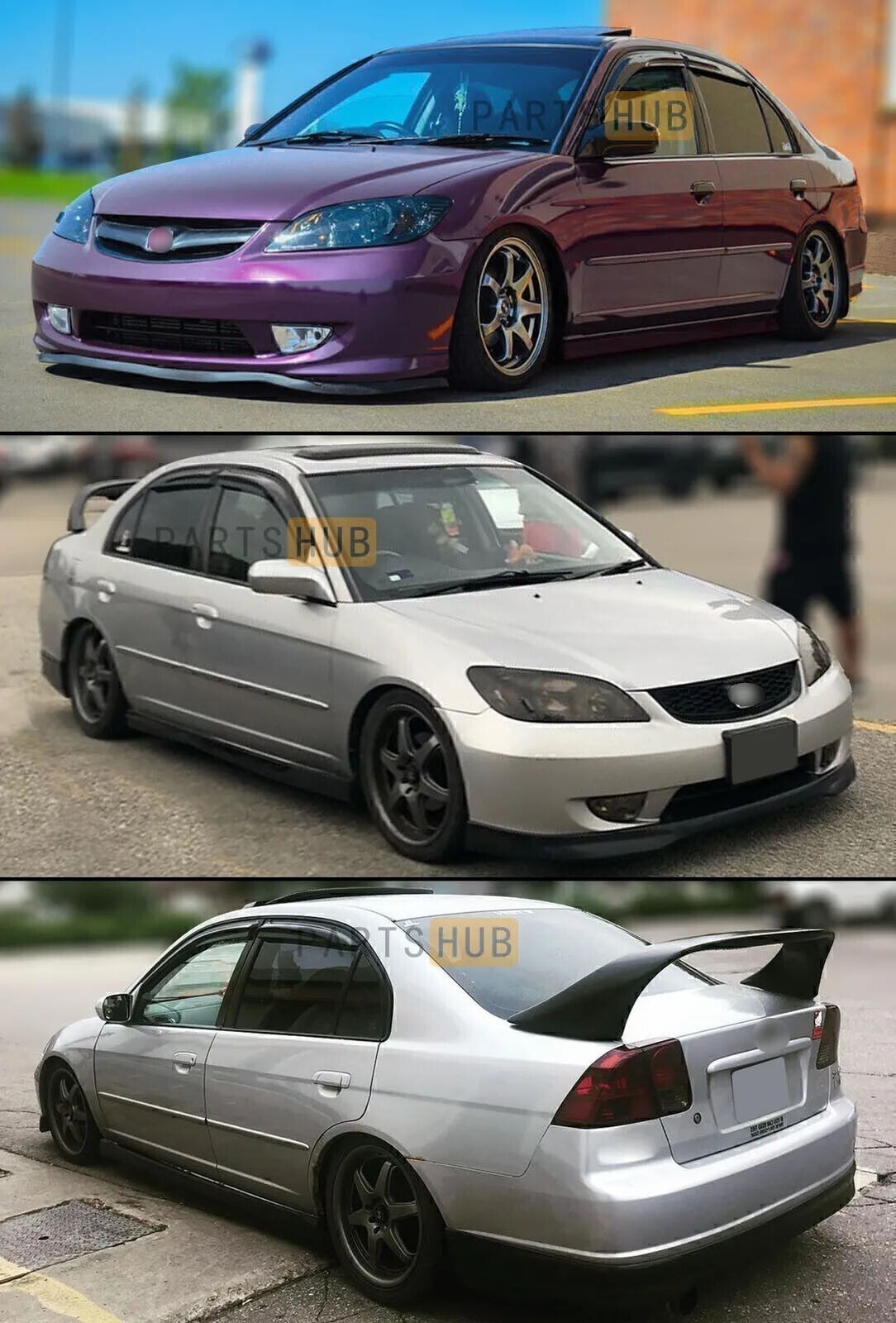 For 2001-2005 Honda Civic JDM Mugen Style Window Visor Sun Rain Guards Wnjxirmfx