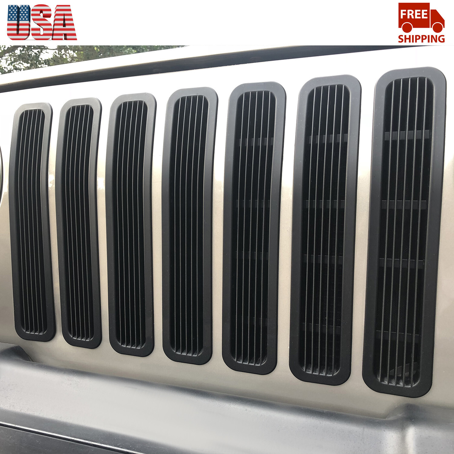 7PCS Black Front Grill Insert Mesh Grille Trim Cover For Jeep Wrangler TJ 1997+