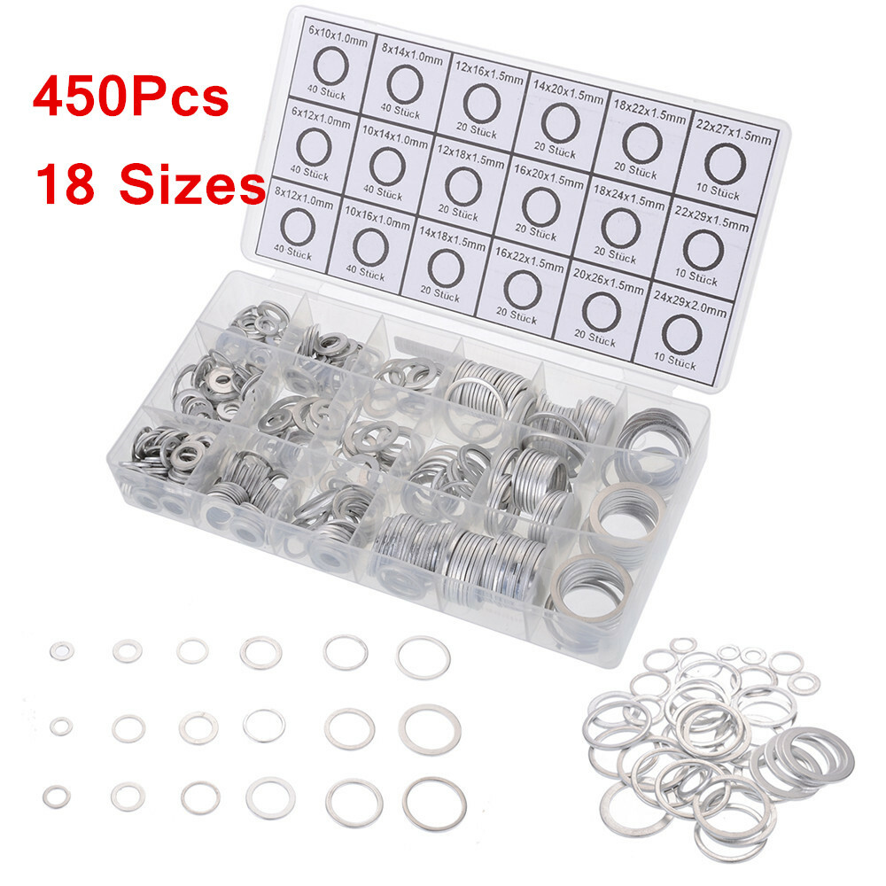 Set Of 450 18 Sizes Oil Drain Plug Crush Washer Gasket Aluminum Metal Washer