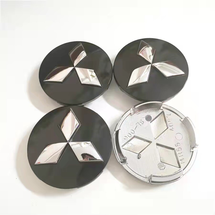 4Pcs 60mm Black Silver Wheel Cap Badge Hub Cover For Mitsubishi Logo Original