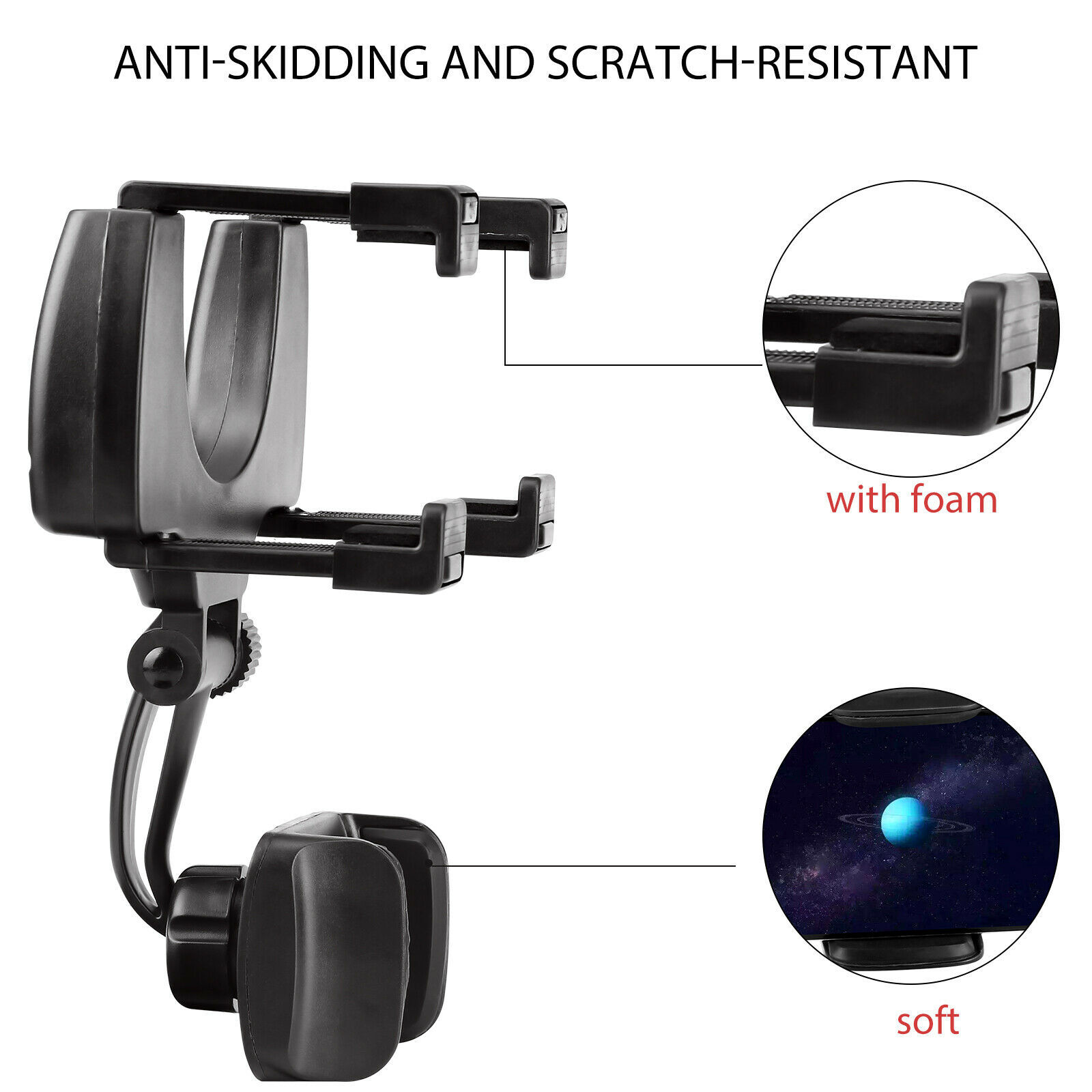 360° Universal Rotation Adjustable Cell Phone Holder Car Rearview Mirror Mount