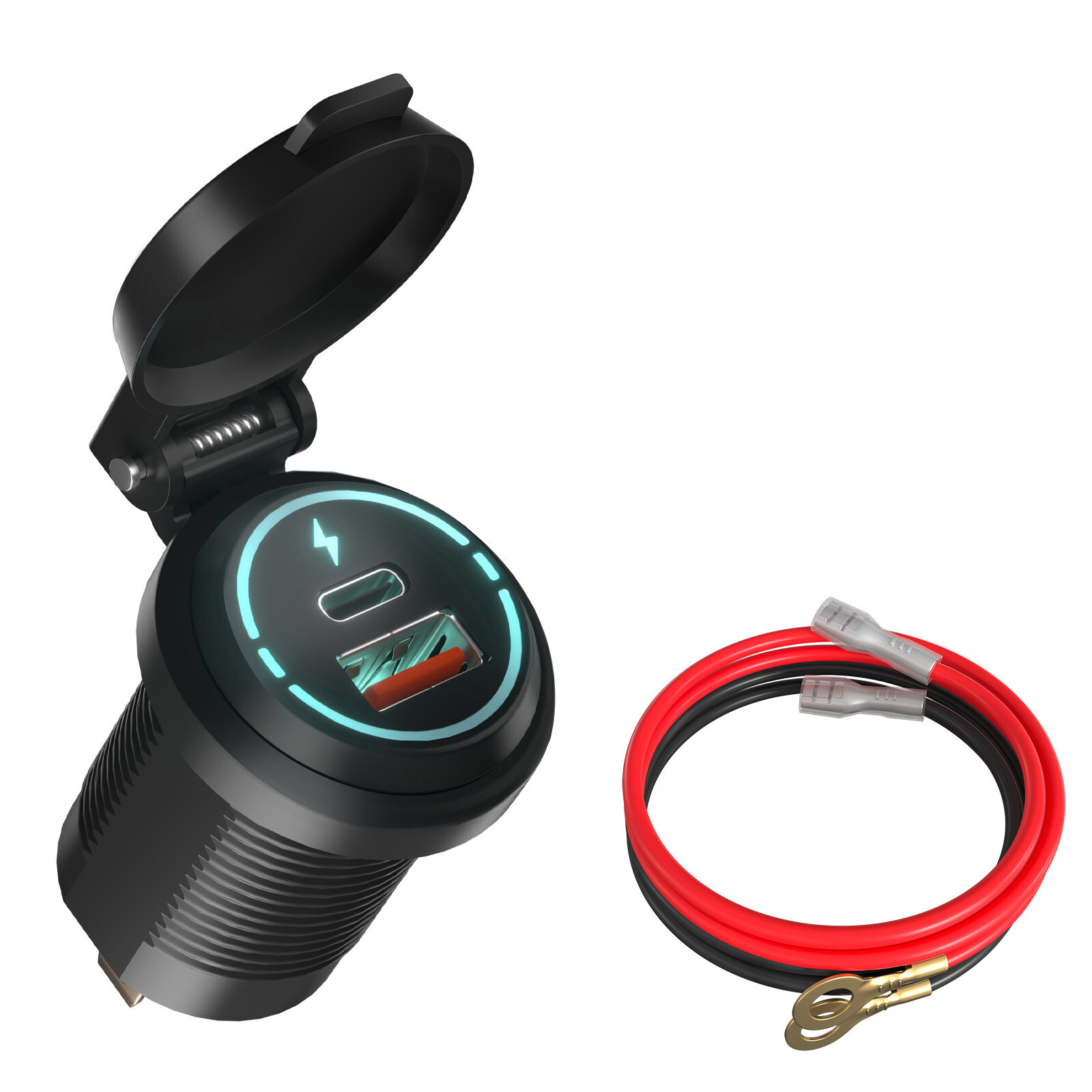 Car Cigarette Lighter Socket Dual Ports USB Type-C Quick Charging Power Outlet