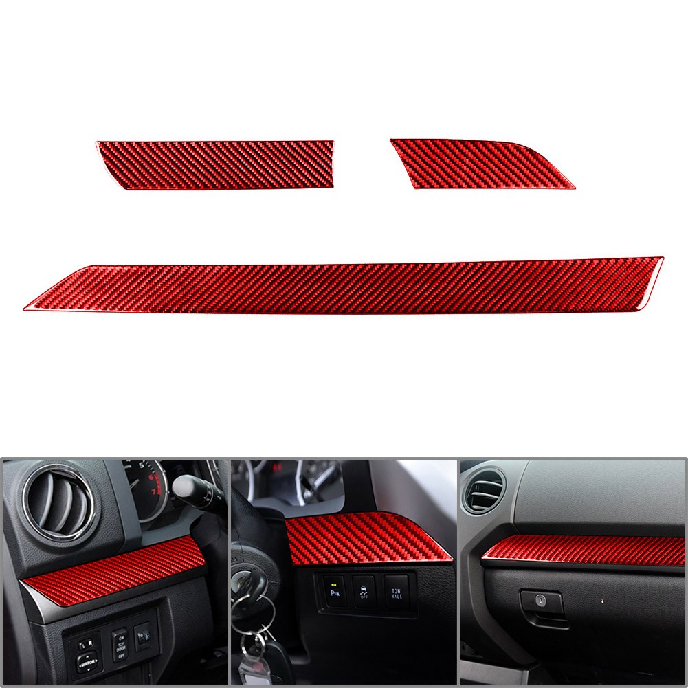 Carbon Fiber Red Dashboard Panel Cover Trim For Toyota Tundra 2014-2021 LHD 3PCS