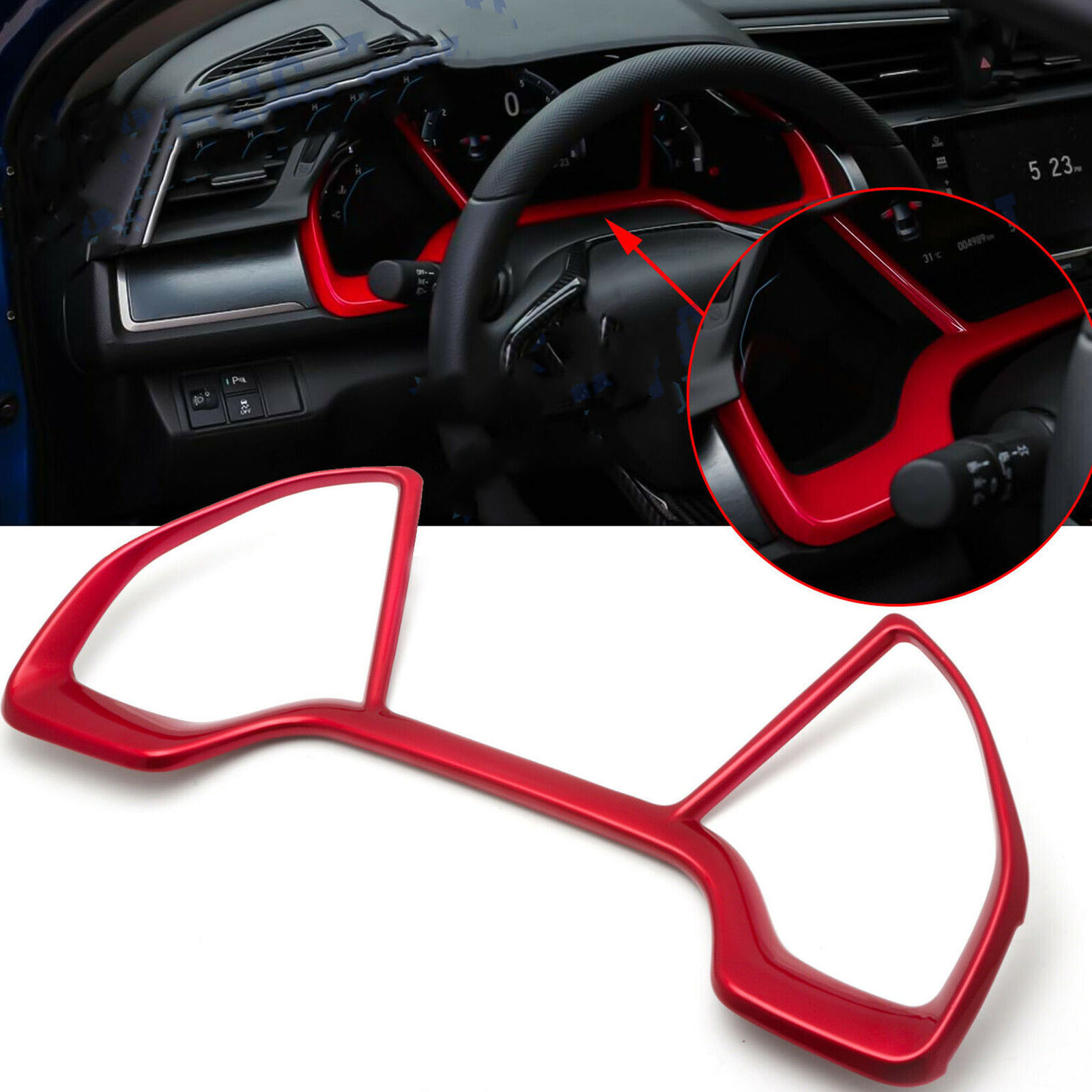 Carbon Fiber Texture Dashboard Panel Frame Cover Trim For Honda Civic 2016-2019