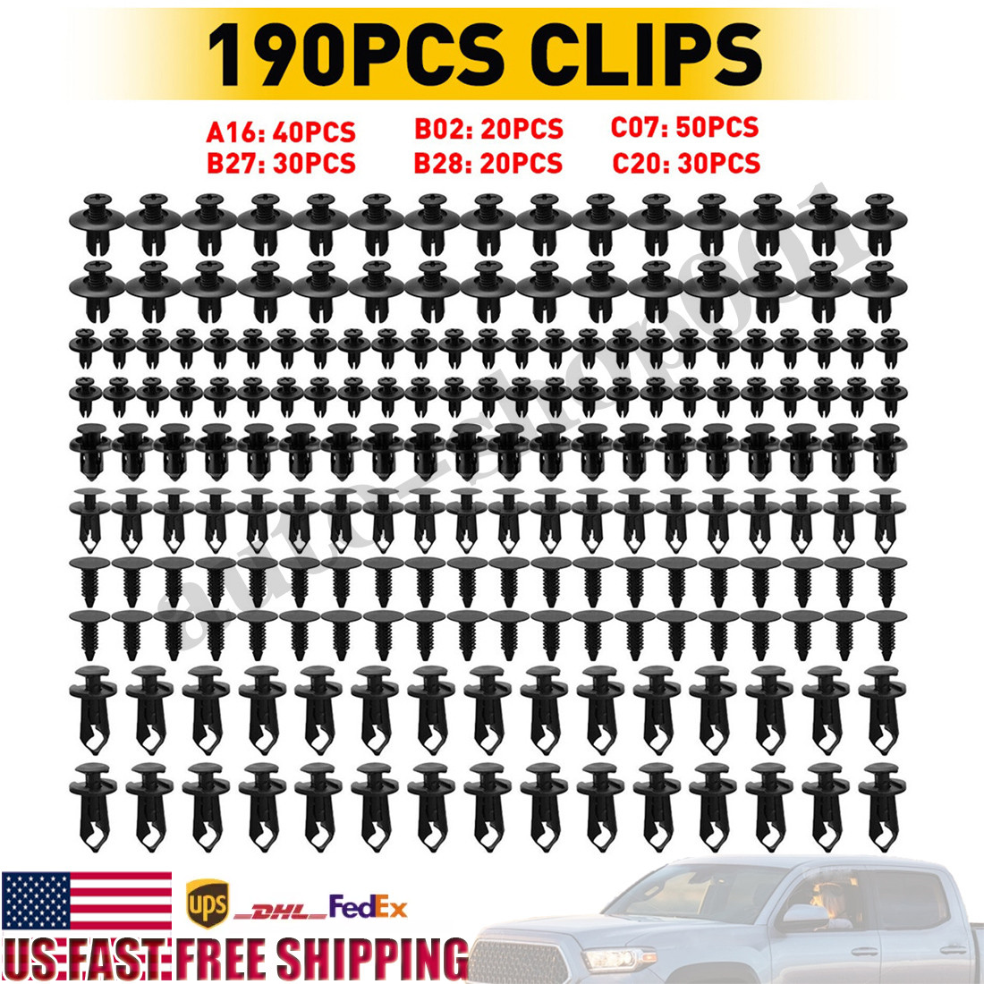 190Pcs Bumper Clips Retainer Auto Car Rivets Fastener Fender Push Pin Trim