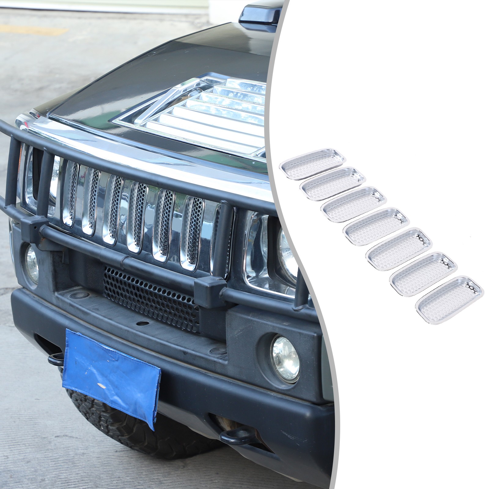 Silver ABS Front Grille Bug Screen For Hummer H2 2003-2009 US