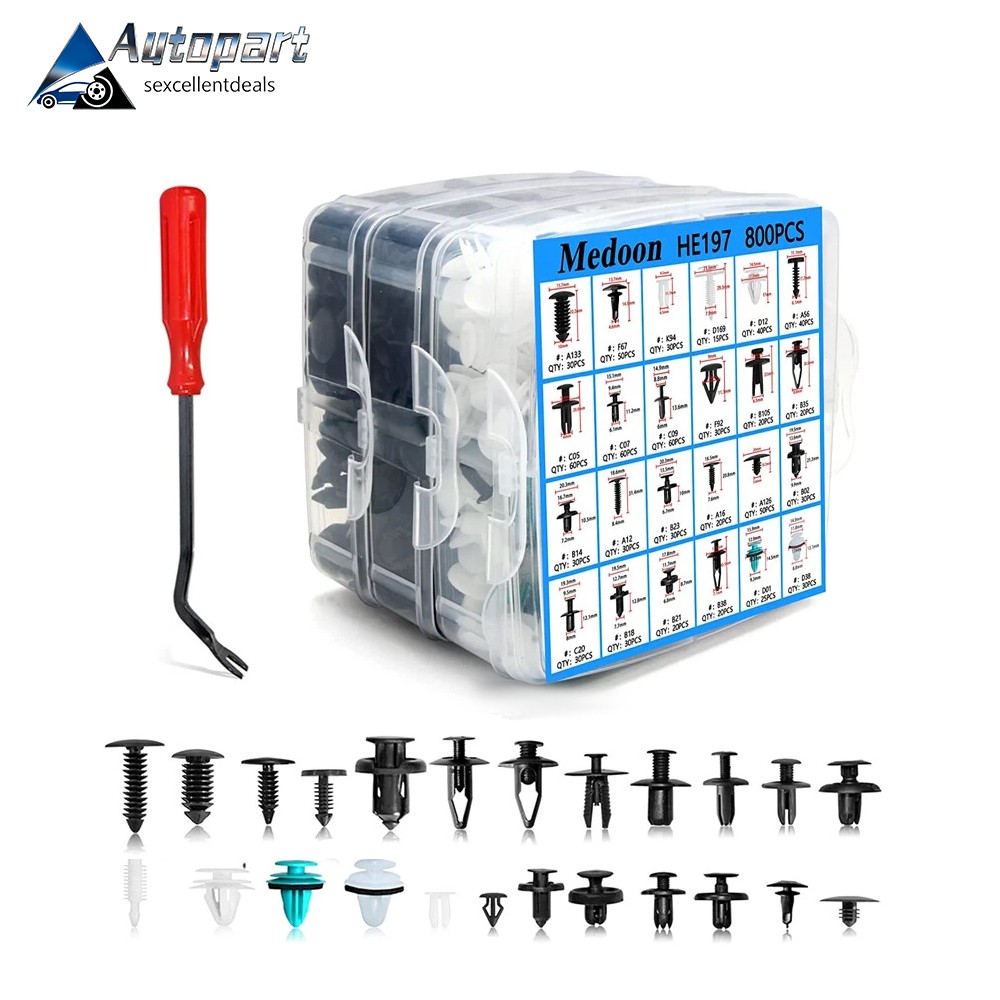 801Pcs Car Retainer Plastic Clips Pin Rivet Bumper Kit Auto Fasteners Push Trim