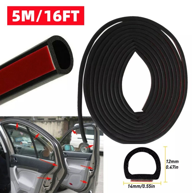 16.4Ft Rubber Seal Strip D-Shaped Car Door Weather Stripping for Door and Window