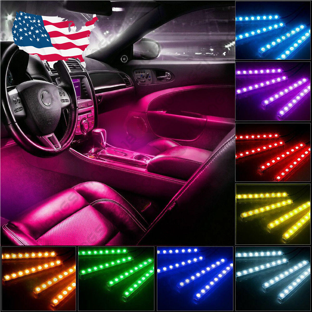 RGB Color LED Glow Interior Car Kit Under Dash Foot Floor Seats Accent Lighting