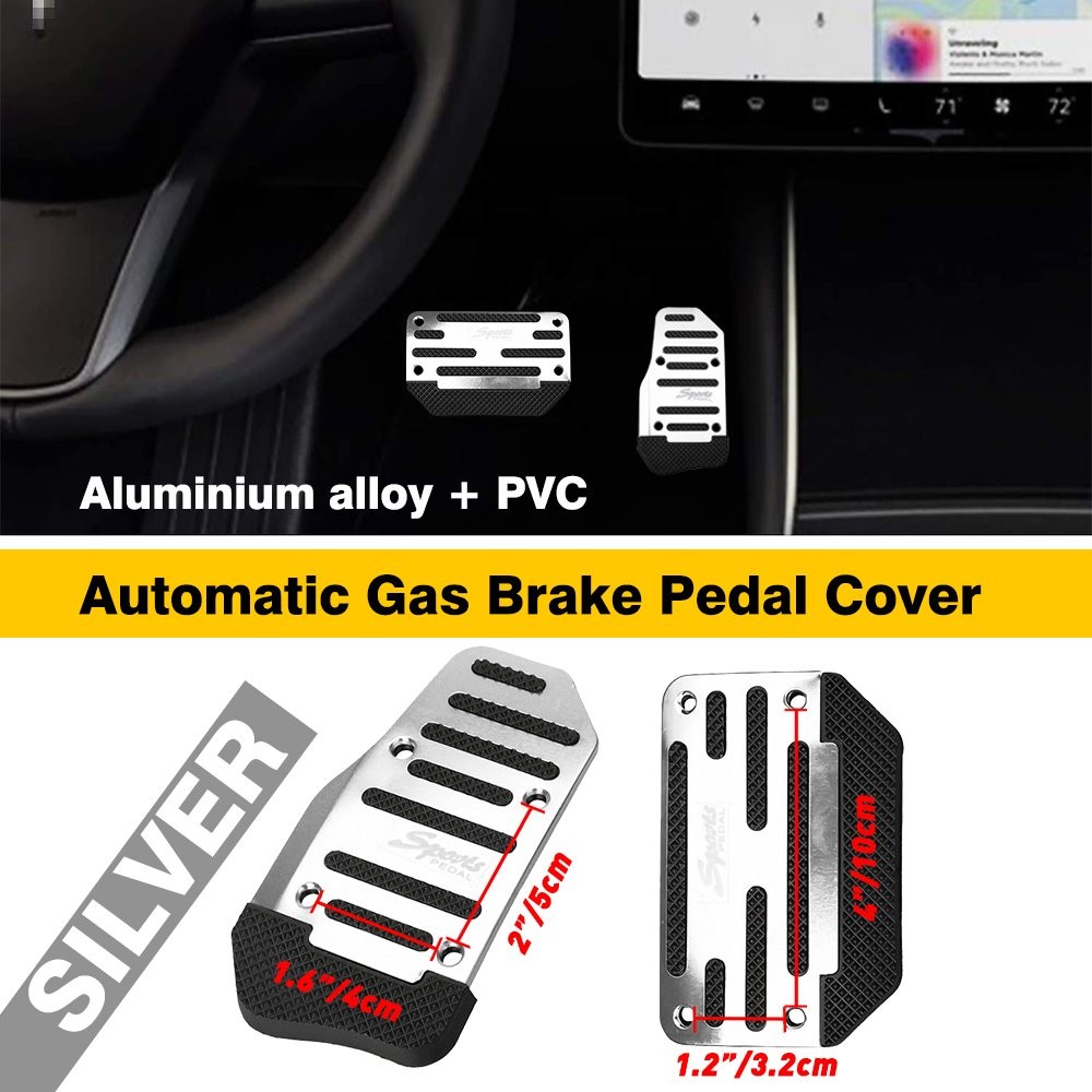 Silver Car Non-Slip Automatic Gas Brake Foot Pedal Pad Cover Set Universal EOA