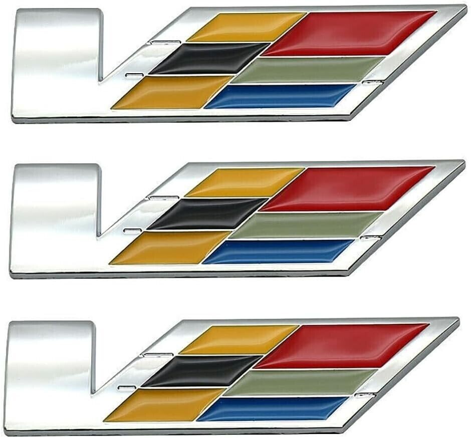 3Pcs V Emblems 3D Metal Car Side Fender Rear Trunk Badge for V Trunk Cars Chrome